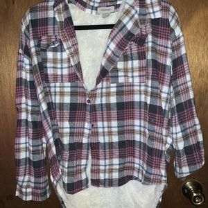 Faux fur lined flannel sweatshirt